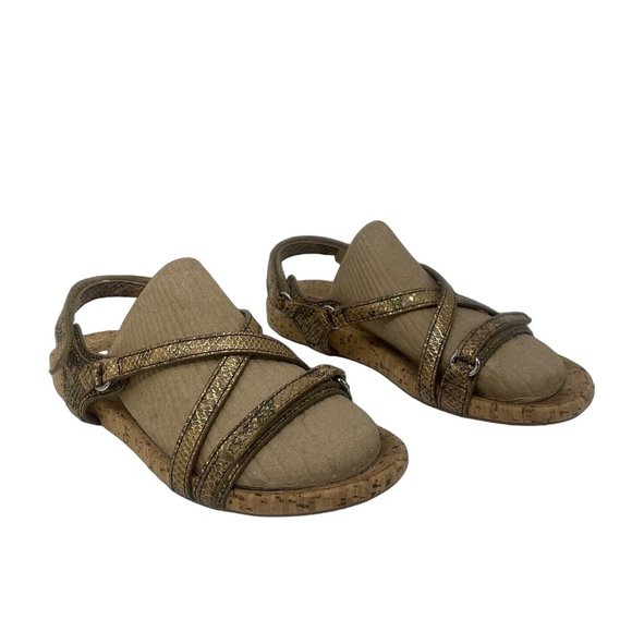 Prada Gold & Tan Reptile Leather Cork Sandals - Picture 1 of 9